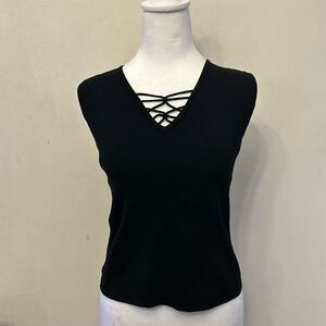 Carducci black sleeveless criss cross front sweater Size S EUC